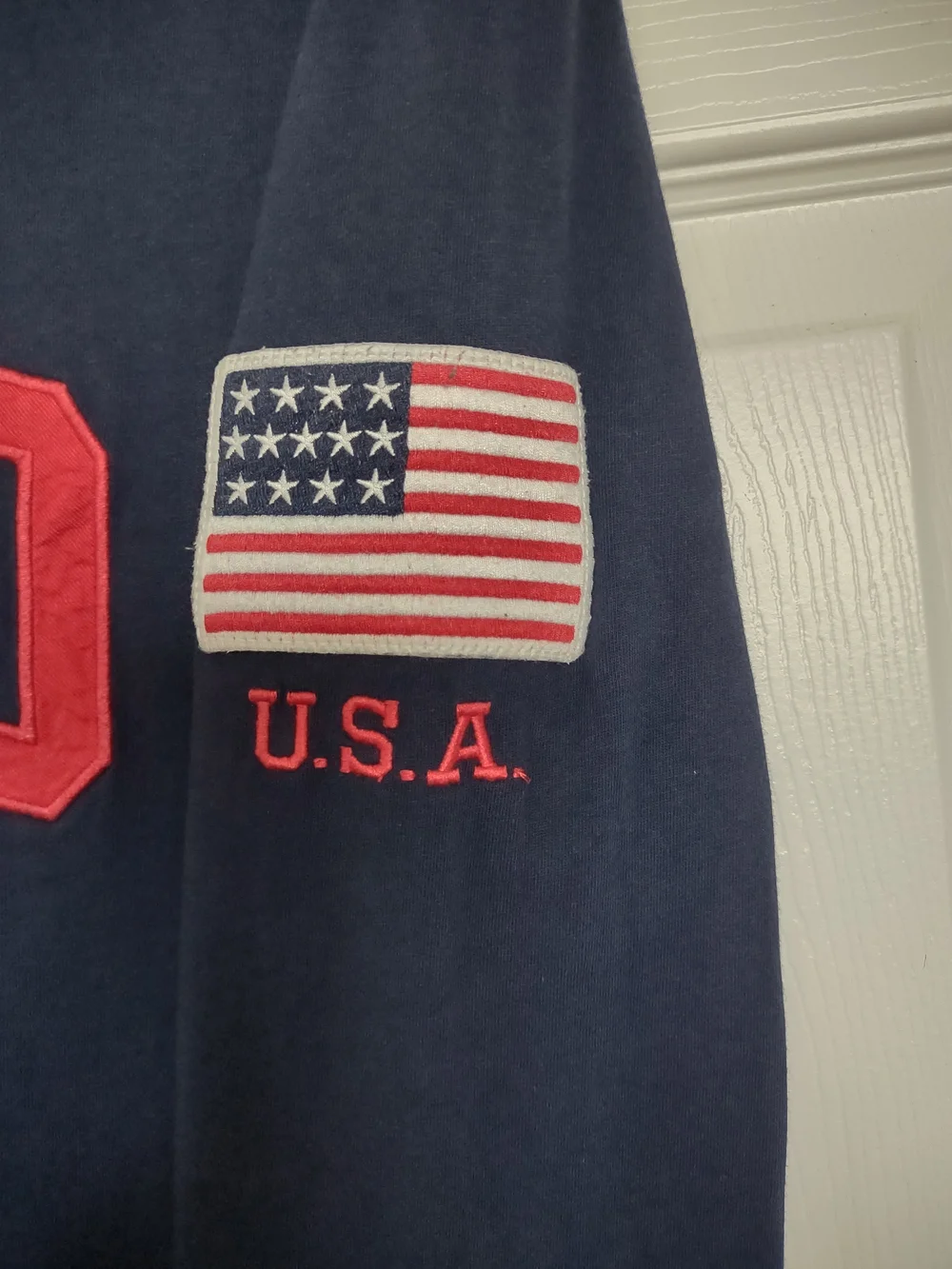 Polo Ralph Lauren Navy Long Sleeve Shirt Spellout With USA Sleeve Patch